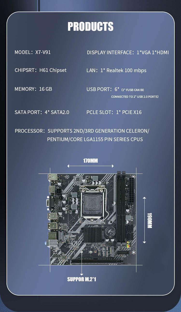 X7-V91-V1.1 H61 motherboard Intel 2/3 Celeron/Pentium/Core LGA1155 pin ...